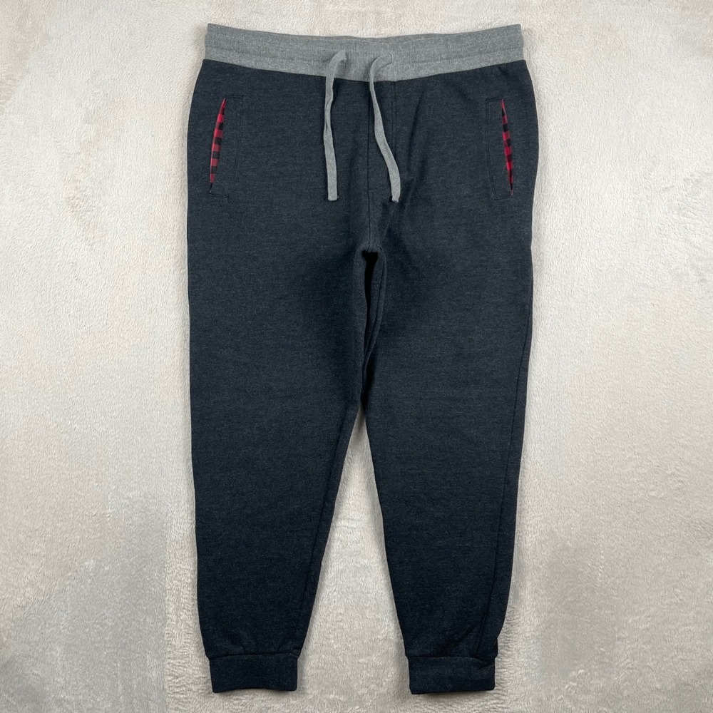 Burlebo Joggers Mens XL Gray Fleece Buffalo Plaid Pockets Drawstring Sweatpants